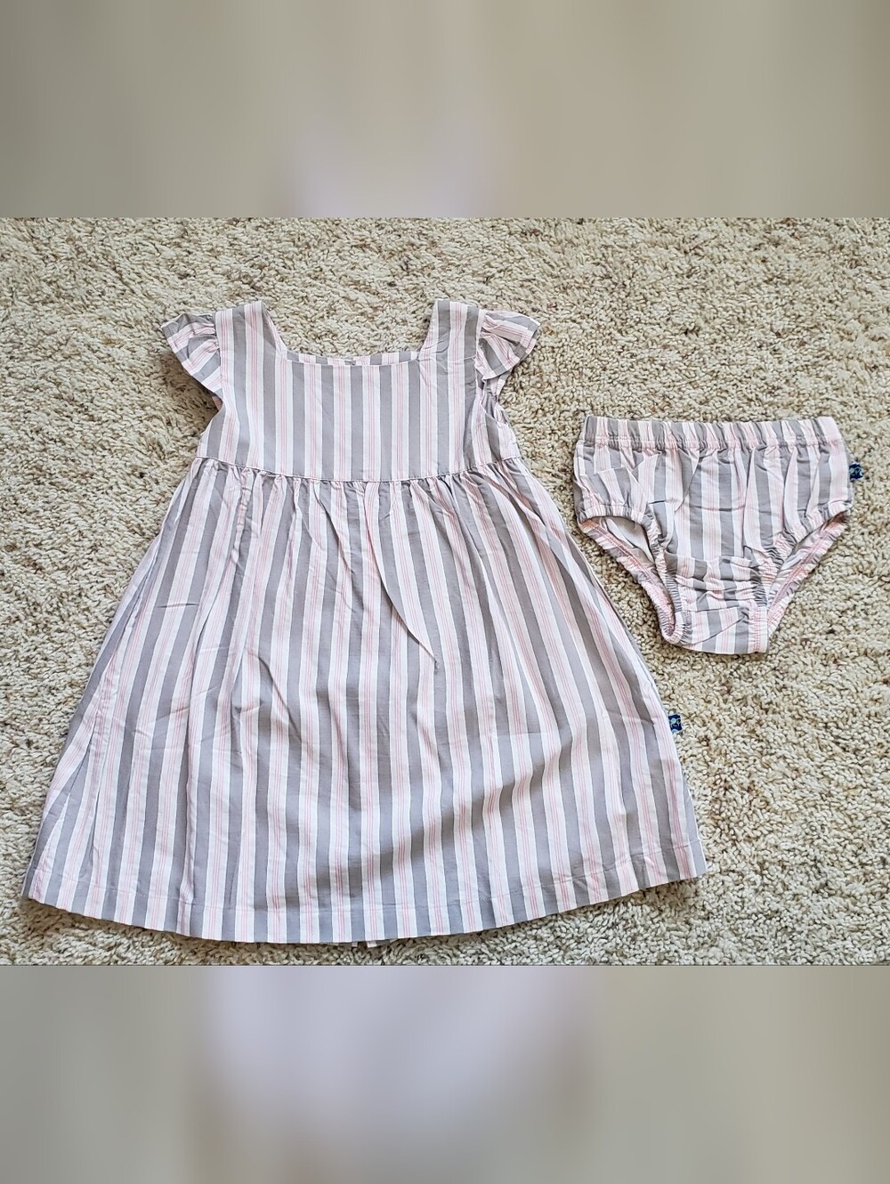 Kickee Pants OG Mist Stripe Dress with Matching Bloomer - Size 2t NWT
